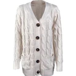 Women's Cardigan Sweater Casual Soft Solid Color Cable Chunky Open Front Buttons Pocket Long Sleeve Tunic Knit Daily Dark powder Black Fall Winter Women Cardigans & Outerwears