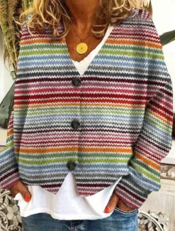 Outlet Women's Cardigan Sweater Knitted Ribbed Button Front V Neck Long Sleeve Lightweight Elegant Fashion Streetwear Floral Graphic Geometric Patchwork Buttons Knit Outdoor Daily Weekend Fall Winter Women Cardigans & Outerwears|Pullovers & Tops