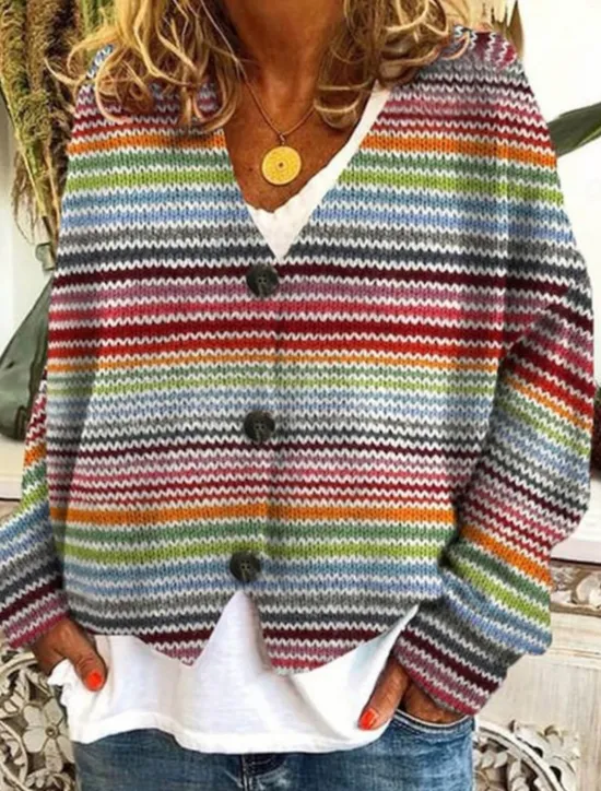 Outlet Women's Cardigan Sweater Knitted Ribbed Button Front V Neck Long Sleeve Lightweight Elegant Fashion Streetwear Floral Graphic Geometric Patchwork Buttons Knit Outdoor Daily Weekend Fall Winter Women Cardigans & Outerwears|Pullovers & Tops