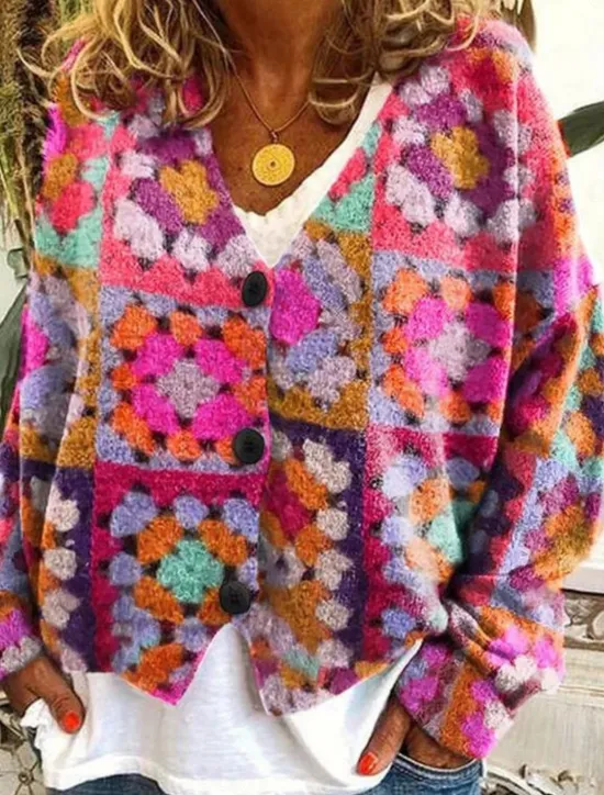 Outlet Women's Cardigan Sweater Knitted Ribbed Button Front V Neck Long Sleeve Lightweight Elegant Fashion Streetwear Floral Graphic Geometric Patchwork Buttons Knit Outdoor Daily Weekend Fall Winter Women Cardigans & Outerwears|Pullovers & Tops
