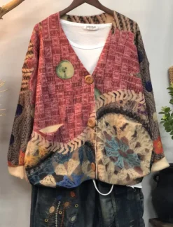 Clearance Women's Cardigan Sweater Knitted Ribbed Button Front V NeckLong Sleeve Lightweight Elegant Fashion Streetwear Floral Graphic Print Regular Tops Knit Outdoor Daily Weekend Red Blue Fall Winter Women Pullovers & Tops|Cardigans & Outerwears