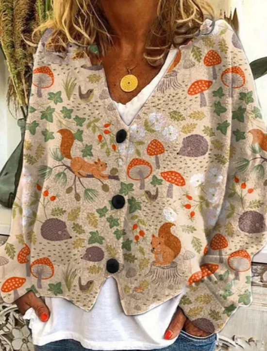 Hot Women's Cardigan Sweater Knitted Ribbed Button Front V NeckLong Sleeve Lightweight Elegant Vacation Vintage Floral Print Regular Tops Knit Home Daily Holiday Blue Orange Fall Women Cardigans & Outerwears
