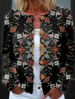 Clearance Women's Cardigan Sweater Knitted Ribbed Button Front Round Neck Long Sleeve Lightweight Elegant Vintage Daily Floral Graphic Geometric rint Knit Outdoor Daily Holiday Black Purple Spring Fall Women Cardigans & Outerwears