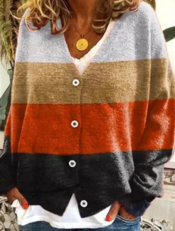Online Women's Cardigan Sweater Knitted Ribbed Button Front V NeckLong Sleeve Lightweight Fashion Streetwear Casual Graphic Geometric Plaid Buttons Print Knit Outdoor Daily Weekend Black Red Fall Winter Women Cardigans & Outerwears