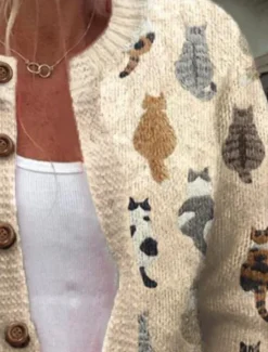 Hot Women's Cardigan Sweater Knitted Ribbed Button Front Round Neck Long Sleeve Lightweight female Daily Graphic Crew Neck Print Regular Tops Knit Weekend Pink Khaki Fall Winter Women Cardigans & Outerwears