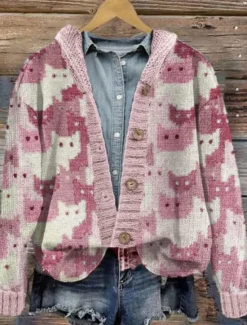 Online Women's Cardigan Sweater Knitted Ribbed Button Front Round Neck Long Sleeve Lightweight Elegant Fashion Streetwear Floral Hooded Buttons Regular Tops Knit Outdoor Daily Weekend Pink Blue Fall Winter Women Cardigans & Outerwears