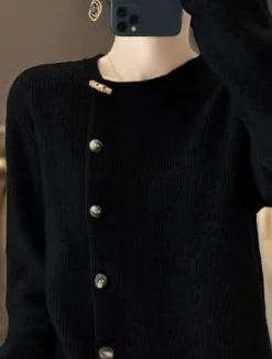 Clearance Women's Cardigan Sweater Stylish Casual Soft Solid Color Ribbed Crew Neck Patchwork Buttons Long Sleeve Regular Tops Knit Daily Going out Weekend Black Beige Fall Winter Women Cardigans & Outerwears