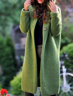 Best Women's Cardigan Sweater Stylish Basic Casual Solid Color Chunky Hooded Buttons Knitted Long Sleeve Long Tops Knit Daily Yellow Blue Fall Winter Women Cardigans & Outerwears
