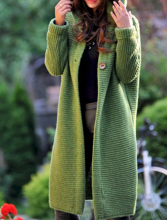 Best Women's Cardigan Sweater Stylish Basic Casual Solid Color Chunky Hooded Buttons Knitted Long Sleeve Long Tops Knit Daily Yellow Blue Fall Winter Women Cardigans & Outerwears