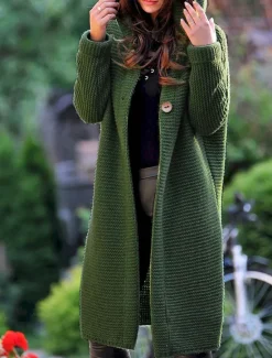 Best Women's Cardigan Sweater Stylish Basic Casual Solid Color Chunky Hooded Buttons Knitted Long Sleeve Long Tops Knit Daily Yellow Blue Fall Winter Women Cardigans & Outerwears
