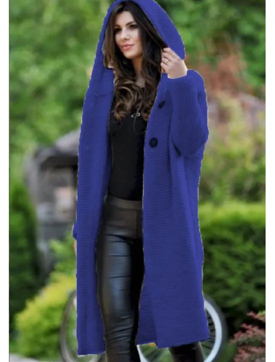 Best Women's Cardigan Sweater Stylish Basic Casual Solid Color Chunky Hooded Buttons Knitted Long Sleeve Long Tops Knit Daily Yellow Blue Fall Winter Women Cardigans & Outerwears