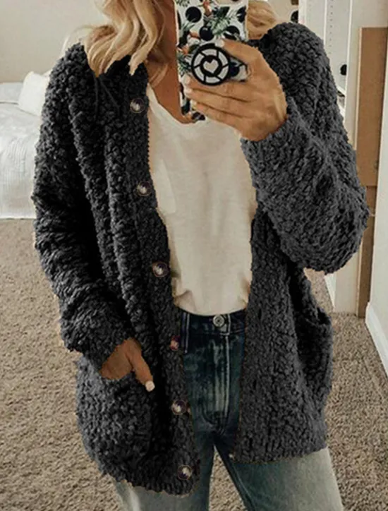 Sale Women's Cardigan Sweater Stylish Casual Soft Solid Color Maillard Ribbed Cowl Pocket Long Sleeve Knit Home Daily Holiday Black White Fall Winter Women Cardigans & Outerwears