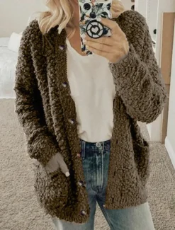 Sale Women's Cardigan Sweater Stylish Casual Soft Solid Color Maillard Ribbed Cowl Pocket Long Sleeve Knit Home Daily Holiday Black White Fall Winter Women Cardigans & Outerwears