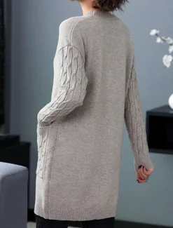 Best Women's Cardigan Sweater Stylish Casual Soft Solid Color Cable V Neck Buttons Pocket Long Sleeve Long Tops Knit Outdoor Daily Going out Black Red Fall Winter Women Cardigans & Outerwears