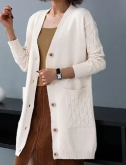 Best Women's Cardigan Sweater Stylish Casual Soft Solid Color Cable V Neck Buttons Pocket Long Sleeve Long Tops Knit Outdoor Daily Going out Black Red Fall Winter Women Cardigans & Outerwears