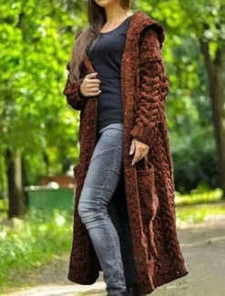 Hot Women's Cardigan Sweater Stylish Casual Soft Solid Color Cable Hooded Pocket Hooded Long Sleeve Long Tops Knit Outdoor Daily Going out Black Yellow Fall Winter Women Cardigans & Outerwears