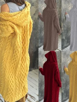 Hot Women's Cardigan Sweater Stylish Casual Soft Solid Color Cable Hooded Pocket Hooded Long Sleeve Long Tops Knit Outdoor Daily Going out Black Yellow Fall Winter Women Cardigans & Outerwears