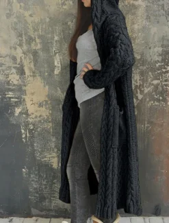 Hot Women's Cardigan Sweater Stylish Casual Soft Solid Color Cable Hooded Pocket Hooded Long Sleeve Long Tops Knit Outdoor Daily Going out Black Yellow Fall Winter Women Cardigans & Outerwears