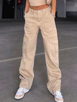 Hot Women's Cargo Pants Fashion Streetwear Full Length High Waist Plain Multi Pocket Comfy Soft Comfortable Micro-elastic Outdoor Street Black Khaki Gray Spring & Fall Regular Fit Women Pants