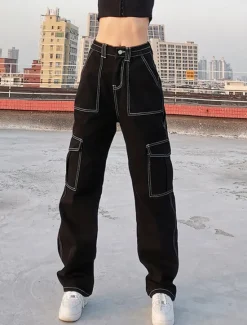 Hot Women's Cargo Pants Fashion Streetwear Full Length High Waist Plain Multi Pocket Comfy Soft Comfortable Micro-elastic Outdoor Street Black Khaki Gray Spring & Fall Regular Fit Women Pants