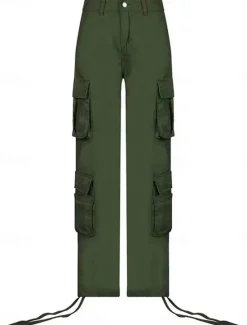 Outlet Women's Cargo Pants Full Length Solid Color Dark-Gray Green Khaki Spring & Fall Women Pants
