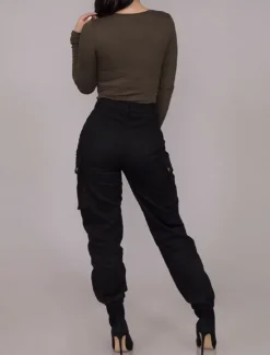 Discount Women's Cargo Pants Joggers Pants Trousers Fashion Streetwear Full Length Mid Waist Plain Pocket Comfort Breathability Soft Micro-elastic Vacation Street Daily Black Red Khaki Fall Winter Women Pants