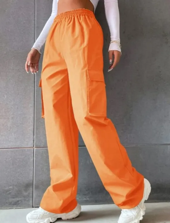 Sale Women's Cargo Pants Pants Trousers Parachute Pants Streetwear Casual Comfort Full Length High Waist Plain Pocket Elastic Waist Breathability Soft Outdoor Micro-elastic Vacation Casual Sports Women Pants