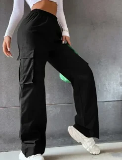 Sale Women's Cargo Pants Pants Trousers Parachute Pants Streetwear Casual Comfort Full Length High Waist Plain Pocket Elastic Waist Breathability Soft Outdoor Micro-elastic Vacation Casual Sports Women Pants
