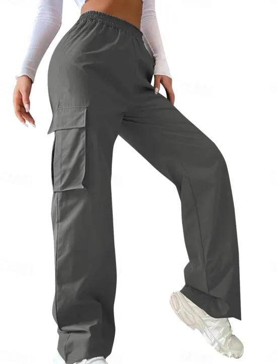 Sale Women's Cargo Pants Pants Trousers Parachute Pants Streetwear Casual Comfort Full Length High Waist Plain Pocket Elastic Waist Breathability Soft Outdoor Micro-elastic Vacation Casual Sports Women Pants