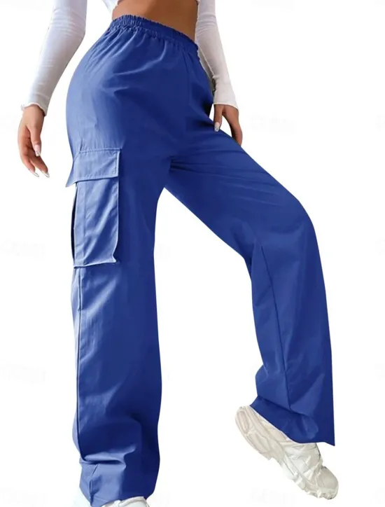 Sale Women's Cargo Pants Pants Trousers Parachute Pants Streetwear Casual Comfort Full Length High Waist Plain Pocket Elastic Waist Breathability Soft Outdoor Micro-elastic Vacation Casual Sports Women Pants