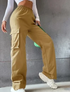 Sale Women's Cargo Pants Pants Trousers Parachute Pants Streetwear Casual Comfort Full Length High Waist Plain Pocket Elastic Waist Breathability Soft Outdoor Micro-elastic Vacation Casual Sports Women Pants