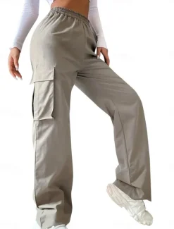Sale Women's Cargo Pants Pants Trousers Parachute Pants Streetwear Casual Comfort Full Length High Waist Plain Pocket Elastic Waist Breathability Soft Outdoor Micro-elastic Vacation Casual Sports Women Pants