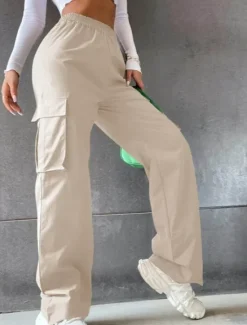 Sale Women's Cargo Pants Pants Trousers Parachute Pants Streetwear Casual Comfort Full Length High Waist Plain Pocket Elastic Waist Breathability Soft Outdoor Micro-elastic Vacation Casual Sports Women Pants