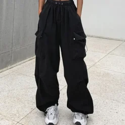 Sale Women's Cargo parachute pants Wide Leg Trousers Baggy Full Length Baggy Micro-elastic High Waist Fashion Casual Daily ArmyGreen Black S M Spring & Fall Women Pants