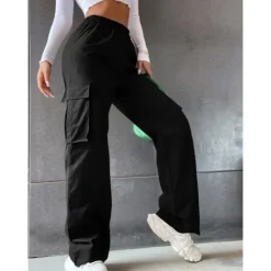 Hot Women's Cargo parachute pants Chinos Trousers Full Length Cotton Blend Pocket Baggy Micro-elastic Mid Waist Fashion Casual Weekend Black Army Green S M Summer Spring & Fall Women Pants