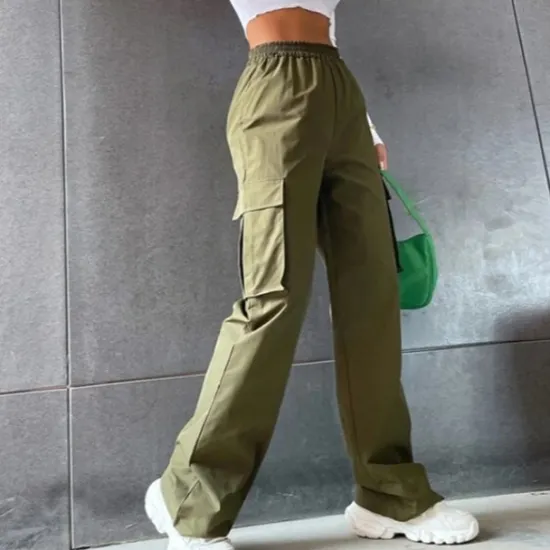 Hot Women's Cargo parachute pants Chinos Trousers Full Length Cotton Blend Pocket Baggy Micro-elastic Mid Waist Fashion Casual Weekend Black Army Green S M Summer Spring & Fall Women Pants