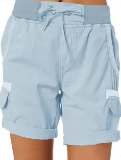 Outlet Women's Cargo Shorts Chinos Fashion Streetwear Basic Short High Waist Plain Elastic Waistband Multiple Pockets Comfy Soft Comfortable Micro-elastic Outdoor Street White Blue Brown Green Summer Women Shorts