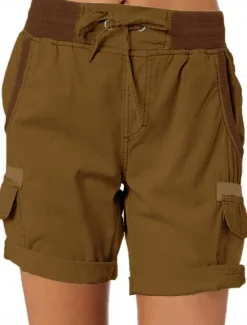 Outlet Women's Cargo Shorts Chinos Fashion Streetwear Basic Short High Waist Plain Elastic Waistband Multiple Pockets Comfy Soft Comfortable Micro-elastic Outdoor Street White Blue Brown Green Summer Women Shorts