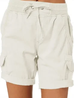 Outlet Women's Cargo Shorts Chinos Fashion Streetwear Basic Short High Waist Plain Elastic Waistband Multiple Pockets Comfy Soft Comfortable Micro-elastic Outdoor Street White Blue Brown Green Summer Women Shorts