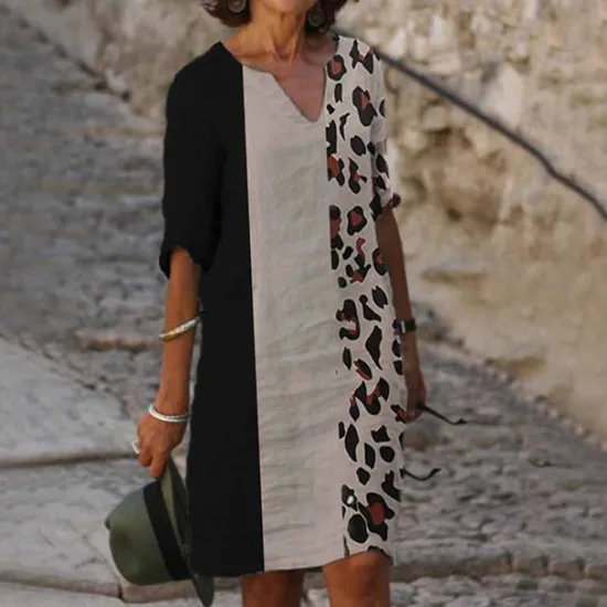 Outlet Women's Casual Dress Ethnic Dress Shift Dress Midi Dress Leopard Black White Half Sleeve Floral Print Summer Spring V Neck Basic Daily Vacation Weekend 2023 S M L XL XXL 3XL Women Floral Dresses|Spring Dresses
