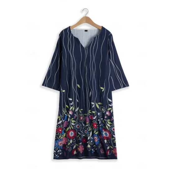 Outlet Women's Casual Dress Ethnic Dress Shift Dress Midi Dress Leopard Black White Half Sleeve Floral Print Summer Spring V Neck Basic Daily Vacation Weekend 2023 S M L XL XXL 3XL Women Floral Dresses|Spring Dresses