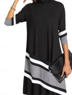 Hot Women's Casual Dress Floral Print Turtleneck Midi Dress Elegant Casual Home Daily Summer Fall Women Work Dresses