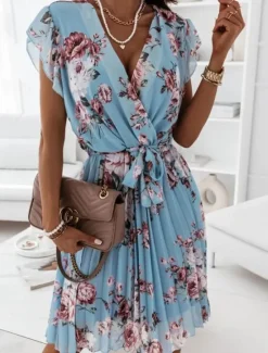 Outlet Women's Casual Dress Floral Print V Neck Mini Dress Stylish Casual Daily Date Short Sleeve Summer Women Spring Dresses