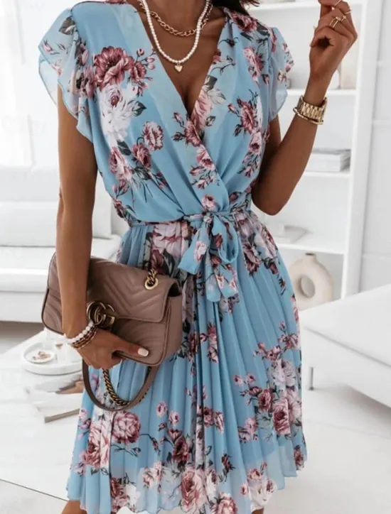 Outlet Women's Casual Dress Floral Print V Neck Mini Dress Stylish Casual Daily Date Short Sleeve Summer Women Spring Dresses