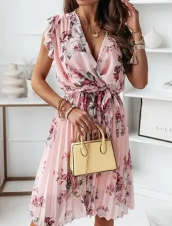 Outlet Women's Casual Dress Floral Print V Neck Mini Dress Stylish Casual Daily Date Short Sleeve Summer Women Spring Dresses