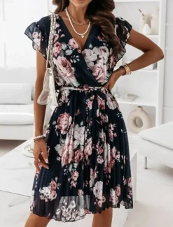 Outlet Women's Casual Dress Floral Print V Neck Mini Dress Stylish Casual Daily Date Short Sleeve Summer Women Spring Dresses