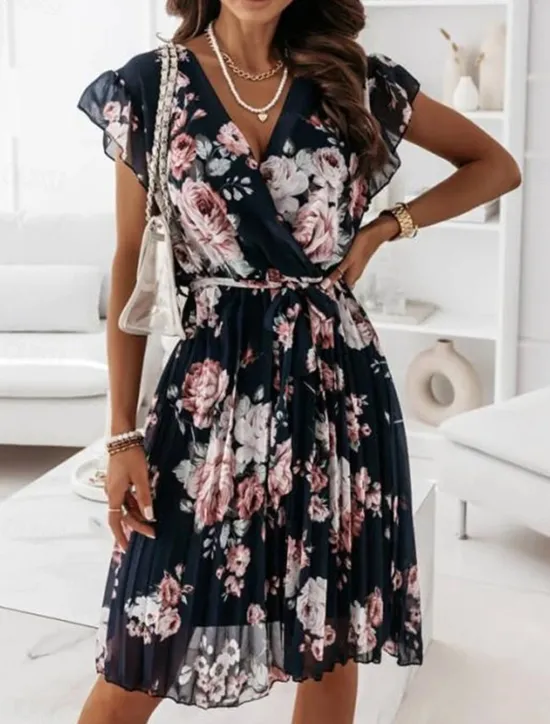 Outlet Women's Casual Dress Floral Print V Neck Mini Dress Stylish Casual Daily Date Short Sleeve Summer Women Spring Dresses