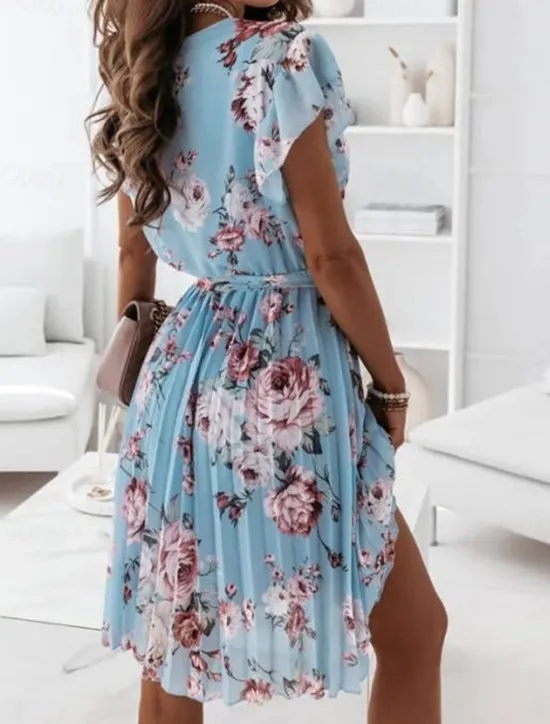 Outlet Women's Casual Dress Floral Print V Neck Mini Dress Stylish Casual Daily Date Short Sleeve Summer Women Spring Dresses