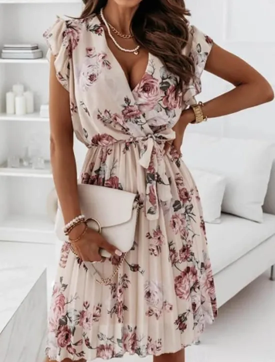 Outlet Women's Casual Dress Floral Print V Neck Mini Dress Stylish Casual Daily Date Short Sleeve Summer Women Spring Dresses