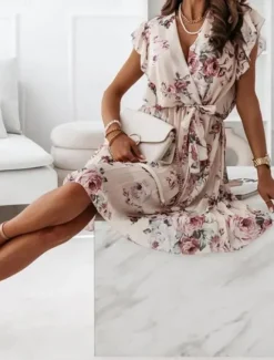 Outlet Women's Casual Dress Floral Print V Neck Mini Dress Stylish Casual Daily Date Short Sleeve Summer Women Spring Dresses